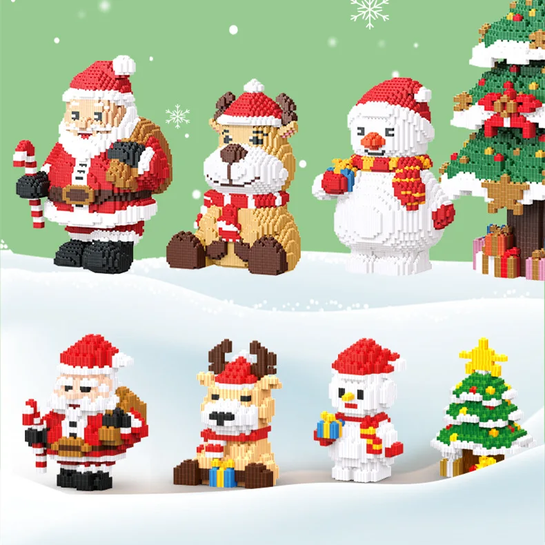 

Cute Santa Claus Christmas Tree Snowman Mini Building Blocks Assembled Cartoon Deer Model Figure Micro Brick Toys For Kids Gifts
