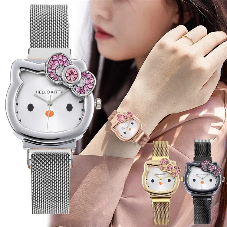 New Anime HelloKittys Vintage Metal Watch Ladies Vintage Diamond Bow Fashion Cartoon Magnet Bracelet Quartz Watch Men Gift
New Anime HelloKittys Vintage Metal Watch Ladies Vintage Diamond Bow Fashion Cartoon Magnet Bracelet Quartz Watch Men Gift