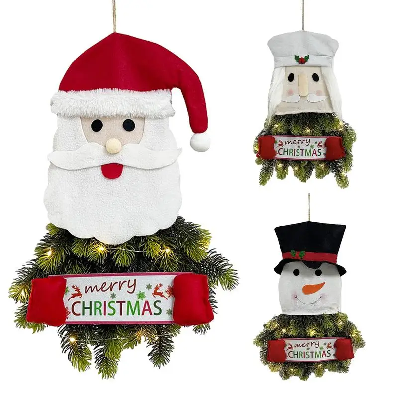 

Подсвеченный венок Санта-Клауса, Рождественская ткань, кукла, подвеска в виде снеговика, Рождественская елка, украшение для дома, подарок