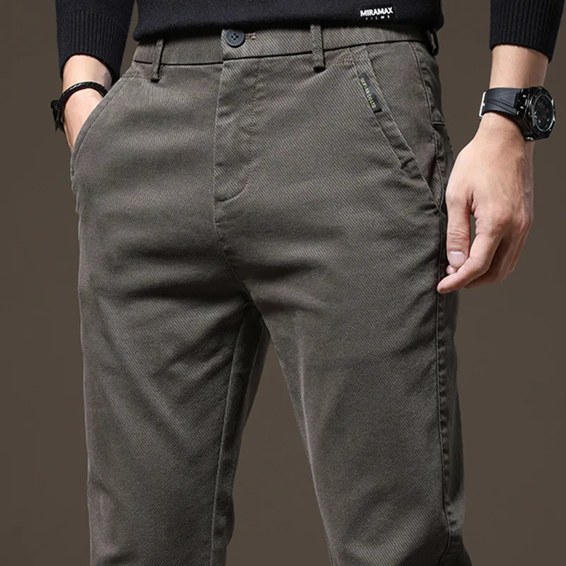 

Брюки-карго мужские с эластичным поясом, плотные облегающие брюки из Твила кофейного цвета, модель 28-38 на осень и зиму