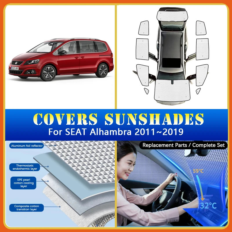 

Car Coverage Sunshade For SEAT Alhambra 7N 2011~2017 Sunproof Sunscreen Window Cover Front Rear Sun Shades Auto Car Accessories