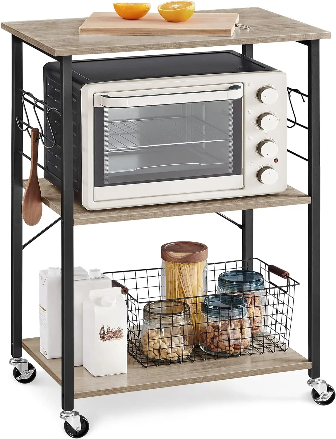 

VASAGLE Kitchen Shelf on Wheels, Serving Cart with 3 Shelves, Kitchen Cart, Microwave Shelf, for Mini Oven, 15.7 x 23.6 x 35 In