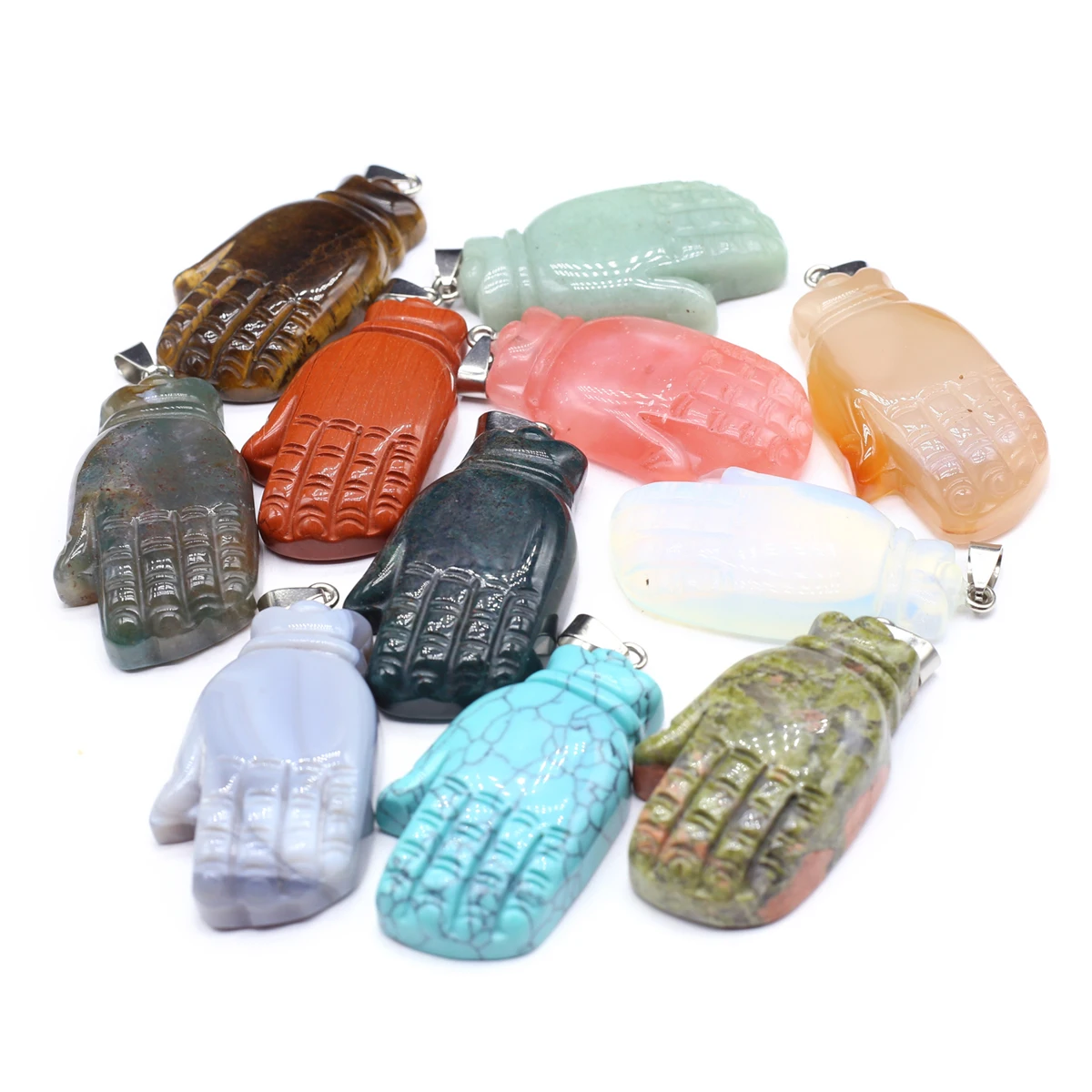 

Natural Semi-precious Stone Random Colours Buddha Hand Pendant Delicate Design for DIY Jewelry Making Handmade Bracelet Necklace