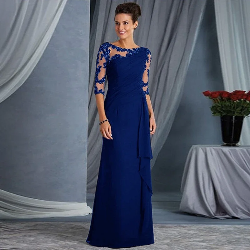 

Mother of the Bride Dress Blue Burgundy Plus Size 3/4 Sleeves Appliques Chiffon Wedding Formal Party Guests Mother Prom Dresses