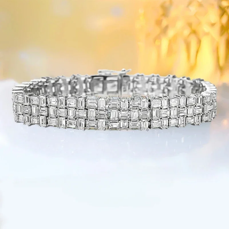 

Fashion, Light Luxury, Simple Green Cut Inlaid High Carbon Diamond 925 Versatile Silver Bracelet Wedding Jewelry