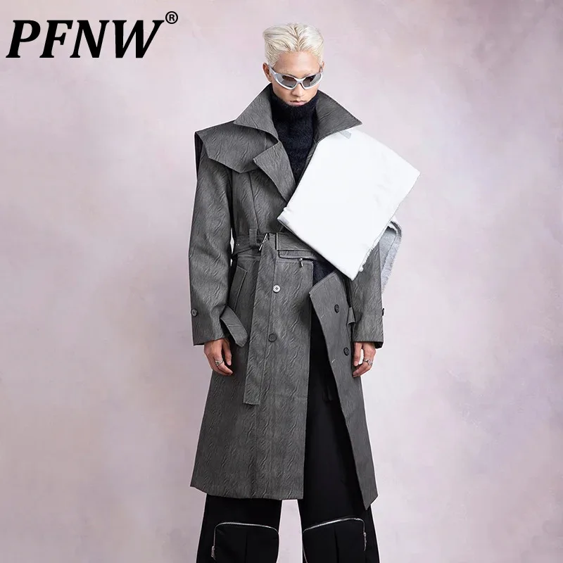 

PFNW Three-dimensional Deconstruction Crack Texture Medium Knee Length Trench Coat Men's And Women Detachable Tide Chic 12Z5273