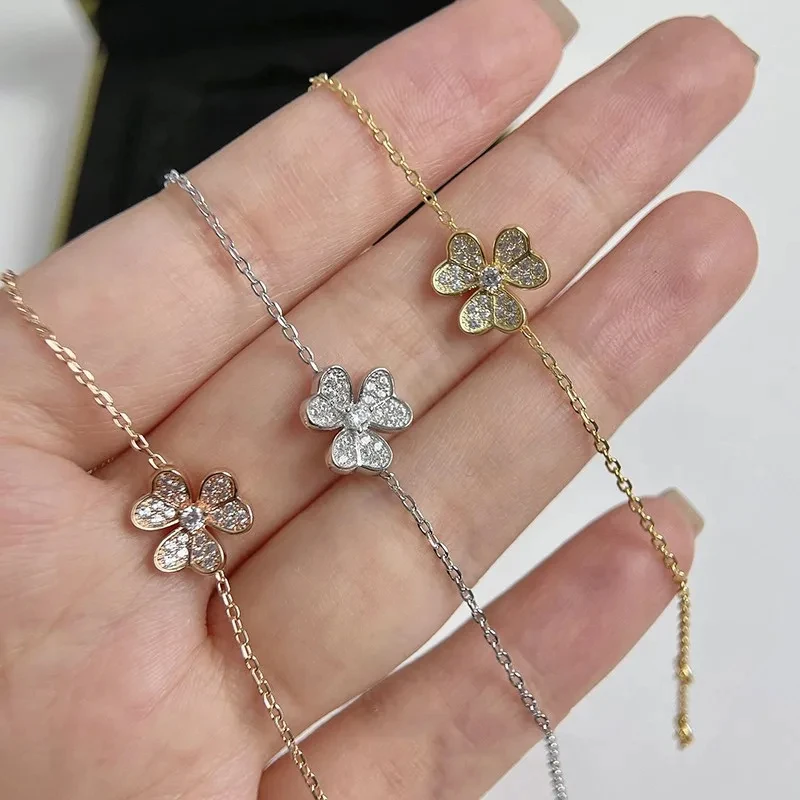 

Women's Luxury Jewelry 925 Sterling Silver Classical Mini Clover Bracelet Fashion Brand High Quality Holiday Exquisite Gift