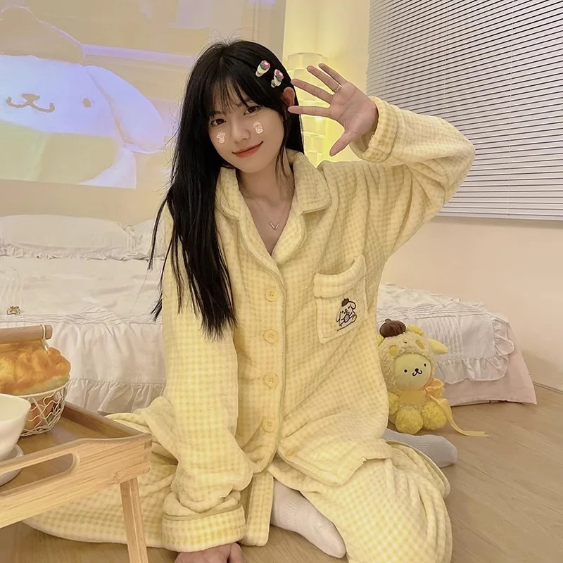 Anime Sanrio Yellow Plaid Plush Lapel Pajamas Pompom Purin Winter Girl Cute Sweet Warm Comfortable Casual Plush Home Wear Set
Anime Sanrio Yellow Plaid Plush Lapel Pajamas Pompom Purin Winter Girl Cute Sweet Warm Comfortable Casual Plush Home Wear Set