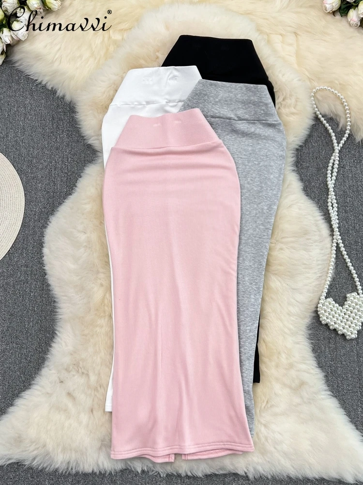 

Женская облегающая юбка-футляр с высокой талией, Повседневная тянущаяся обтягивающая длинная юбка-годе с разрезом сзади, модель 2024 в Корейском стиле на лето