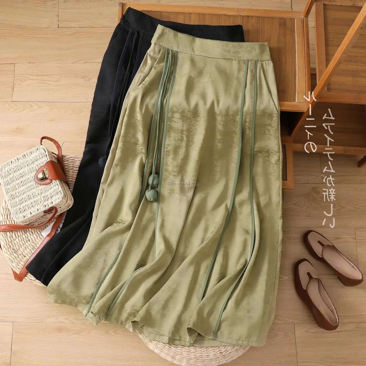 

2023 fashion chinese satin jacquard improved elegant hanfu skirt summer new women loose casual retro style daily half skirt s518