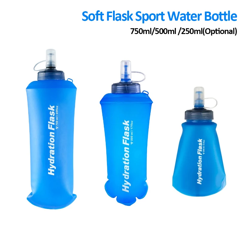 

250ml 500ml 750ml Ultralight Soft Flask Folding Collapsible Water Bottle TPU BPA-Free For Running Hydration Pack Waist Bag Vest