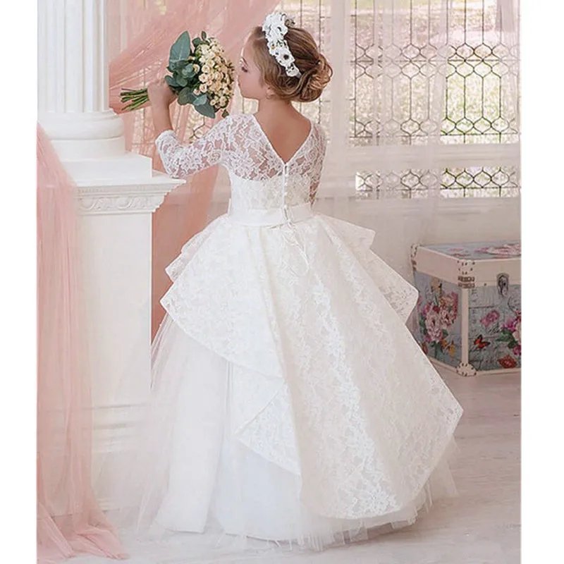Ivory White Flower Girl Dress Lace Tiered Tulle O Neck Long Sleeve Girls First Communion Skirt for Ceremony Birthday Gown Custom
Ivory White Flower Girl Dress Lace Tiered Tulle O Neck Long Sleeve Girls First Communion Skirt for Ceremony Birthday Gown Custom