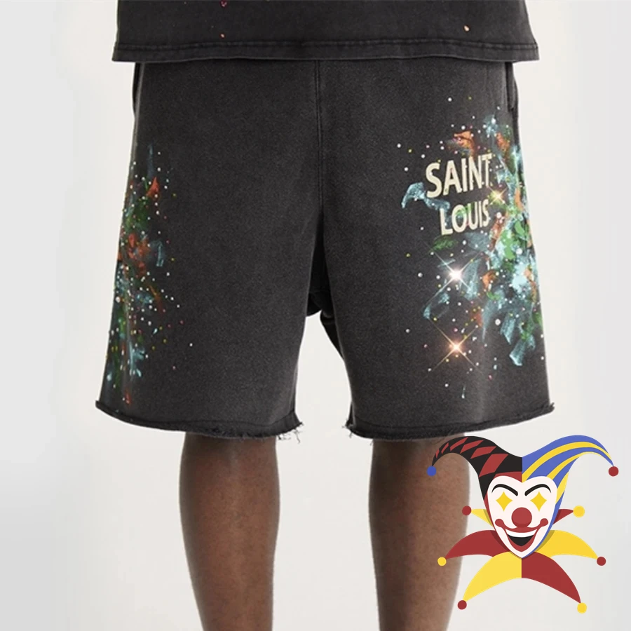 

Speckled Ink Saint Louis Shorts Men Women Best Top Quality Graffiti Crystal Rain Sweatshort Drawstring Shorts