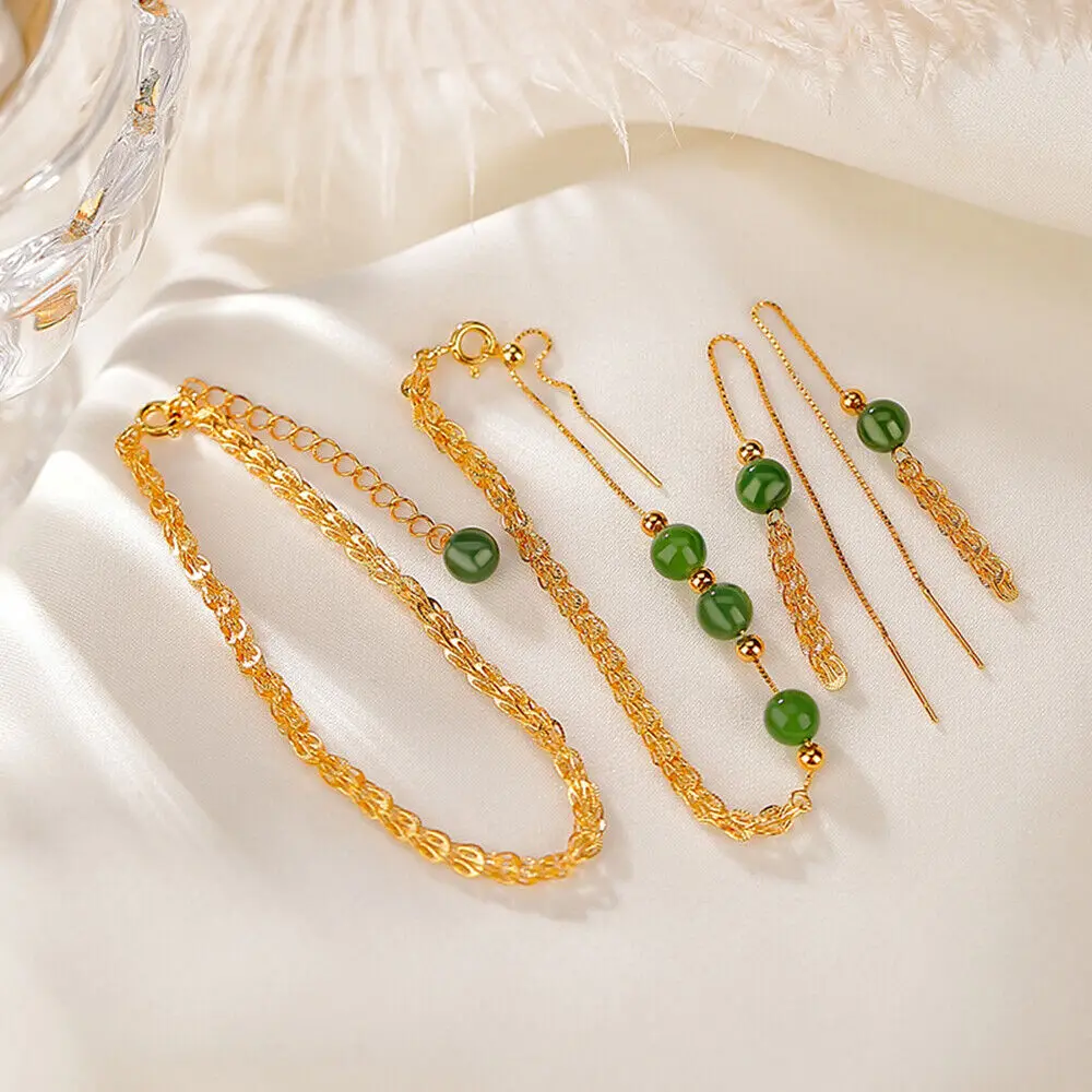 Real 925 Sterling Silver Feather Link Green Jade Jewelry Set Earrings Bracelet
Real 925 Sterling Silver Feather Link Green Jade Jewelry Set Earrings Bracelet