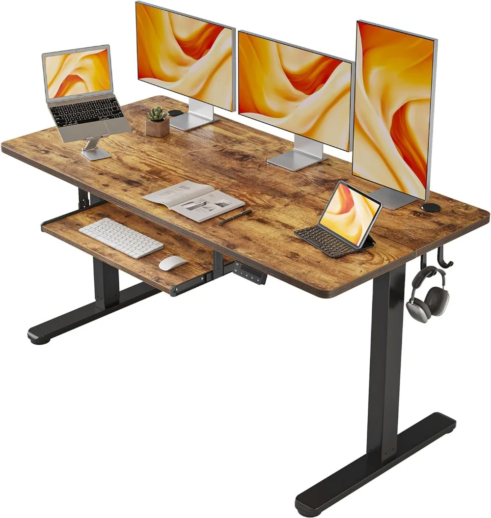 

Стоечный стол FEZIBO с подставкой для клавиатуры, регулируемый по высоте электрический стол 55 × 24 дюйма, стоечный стол, компьютерный офисный стол