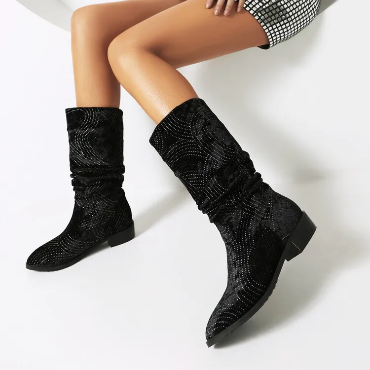 Fashion Crystal Black Western Cowboy Boots 2024 New Low Heels Mid Claf Women's Boots Girl Slip On Shoes
Fashion Crystal Black Western Cowboy Boots 2024 New Low Heels Mid Claf Women's Boots Girl Slip On Shoes