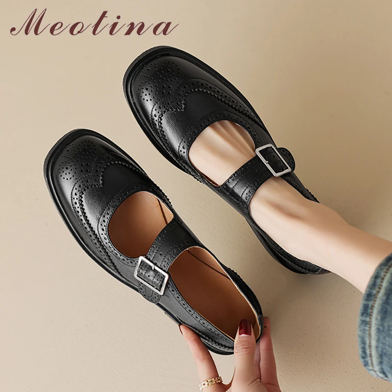 Meotina Women Genuine Leather Round Toe Flats Buckle Shallow Ladies Fashion Hollow Casual Shoes Autumn Spring Black Brown
Meotina Women Genuine Leather Round Toe Flats Buckle Shallow Ladies Fashion Hollow Casual Shoes Autumn Spring Black Brown