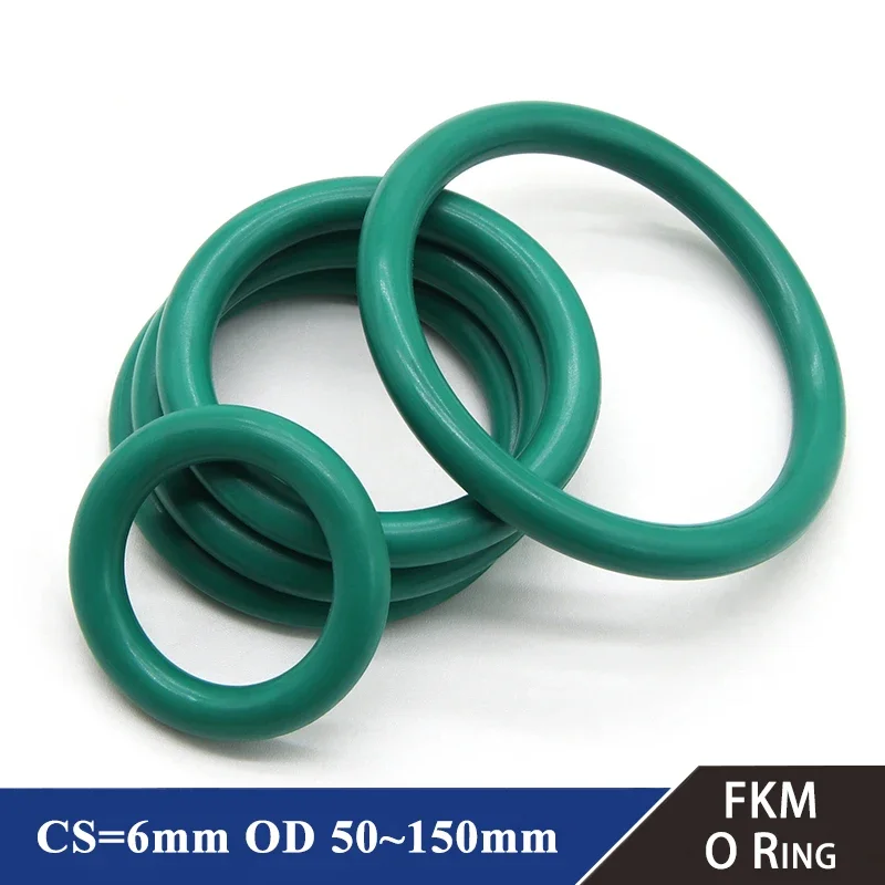 

5pcs FKM O Ring CS 6mm OD 50 ~ 150mm Sealing Gasket Insulation Oil High Temperature Resistance Fluorine Rubber O Ring Green
