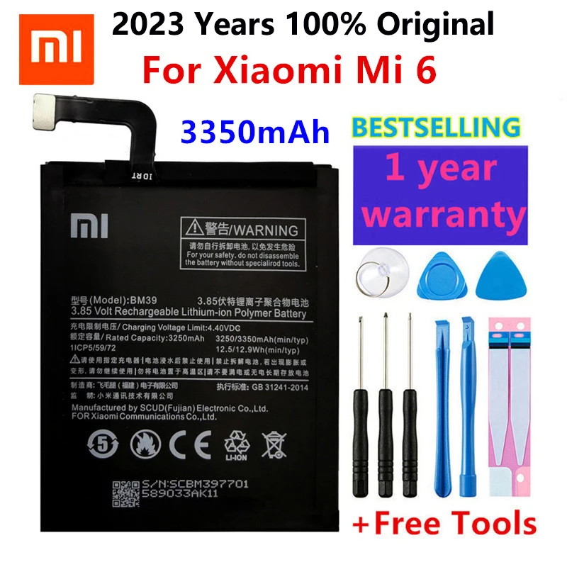 2023 Years New 100% Orginal Xiao mi BM39 3350mAh Battery For Xiaomi 6 Mi6 M6 High Quality Phone Replacement Batteries Free Tools
2023 Years New 100% Orginal Xiao mi BM39 3350mAh Battery For Xiaomi 6 Mi6 M6 High Quality Phone Replacement Batteries Free Tools