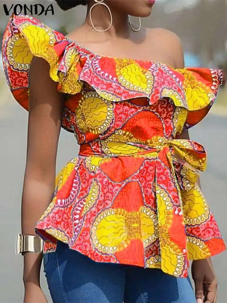 5XL VONDA Plus Size Women Bohemian Printed Tops Sexy Skew Collar Summer Ruffled Blouses Short Sleeve Belted Casual Loose Shirts
5XL VONDA Plus Size Women Bohemian Printed Tops Sexy Skew Collar Summer Ruffled Blouses Short Sleeve Belted Casual Loose Shirts