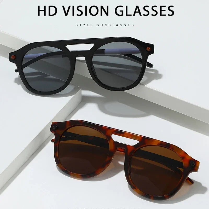

Солнцезащитные очки-авиаторы с двойным мостиком для мужчин и женщин, в стиле ретро, с заклепками, с прозрачными градиентными линзами UV400, брендовые дизайнерские солнечные очки в стиле панк