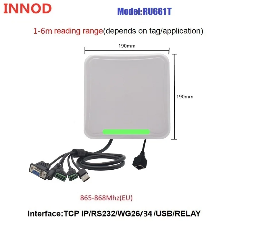 

RU661 6 Meter UHF RFID Reader with LED Light RS232 WG26 RS485 Interface Free SDK for Vehicle Charge Systems