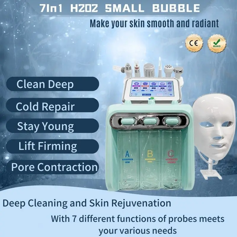 

2024 New 7 in 1 Hydrogen Oxygen Small Bubble RF Beauty Machine Face Lifting Dermabrasion Device Skin Scrubber Facial Spa