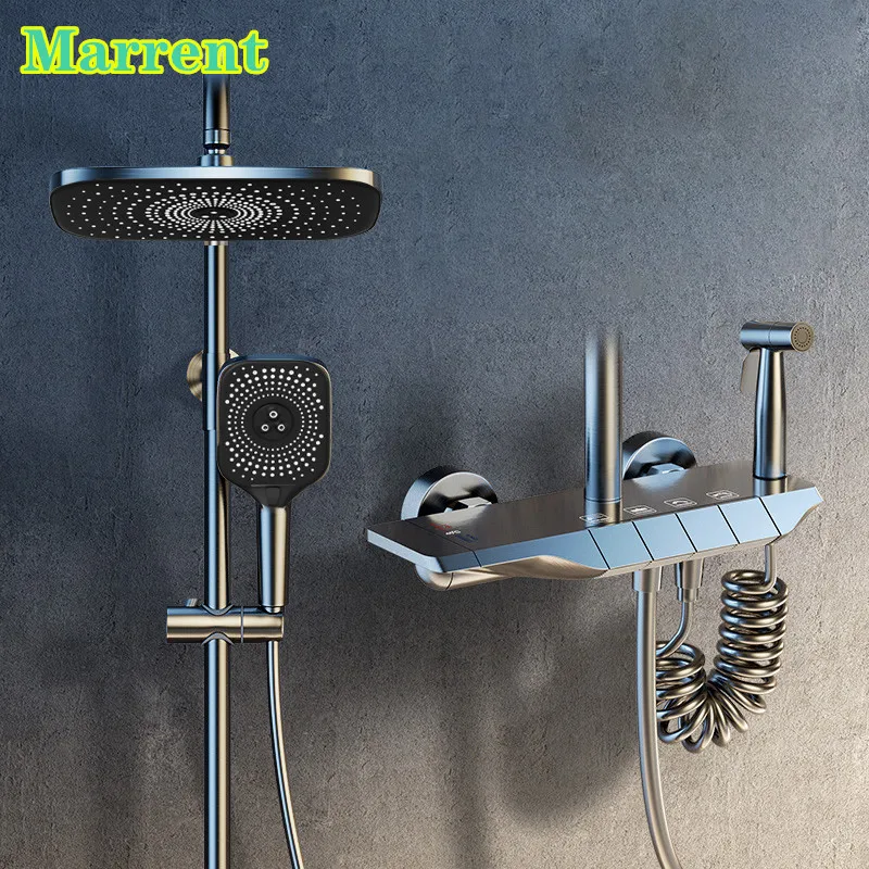 Piano Bathroom Shower Set LED Temperature Display Hot Cold Digital Shower System Wall Mounted Rainfall Thermostatic Shower Set
Piano Bathroom Shower Set LED Temperature Display Hot Cold Digital Shower System Wall Mounted Rainfall Thermostatic Shower Set