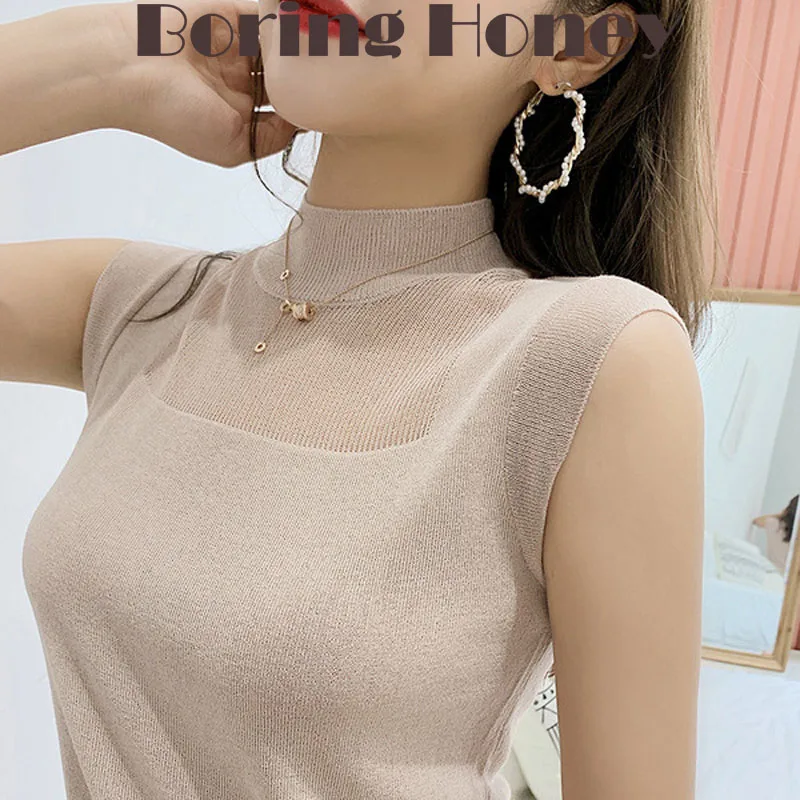 Boring Honey Summer Clothes For Women Mock Neck Sleeveless Knitting Base Shirt Tops Slim Fit Ice Silk Pullover Crop Tops Women
Boring Honey Summer Clothes For Women Mock Neck Sleeveless Knitting Base Shirt Tops Slim Fit Ice Silk Pullover Crop Tops Women