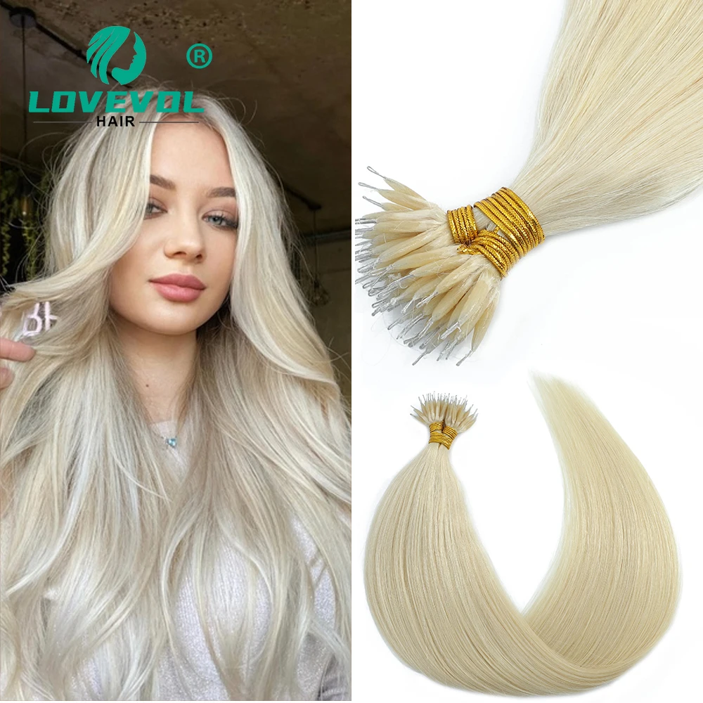 

Lovevol 50 Strands Nano Ring Beads 100% Human Hair Extensions 50G/Pack Thick Natural Smooth Remy Hair Full Head Any Color