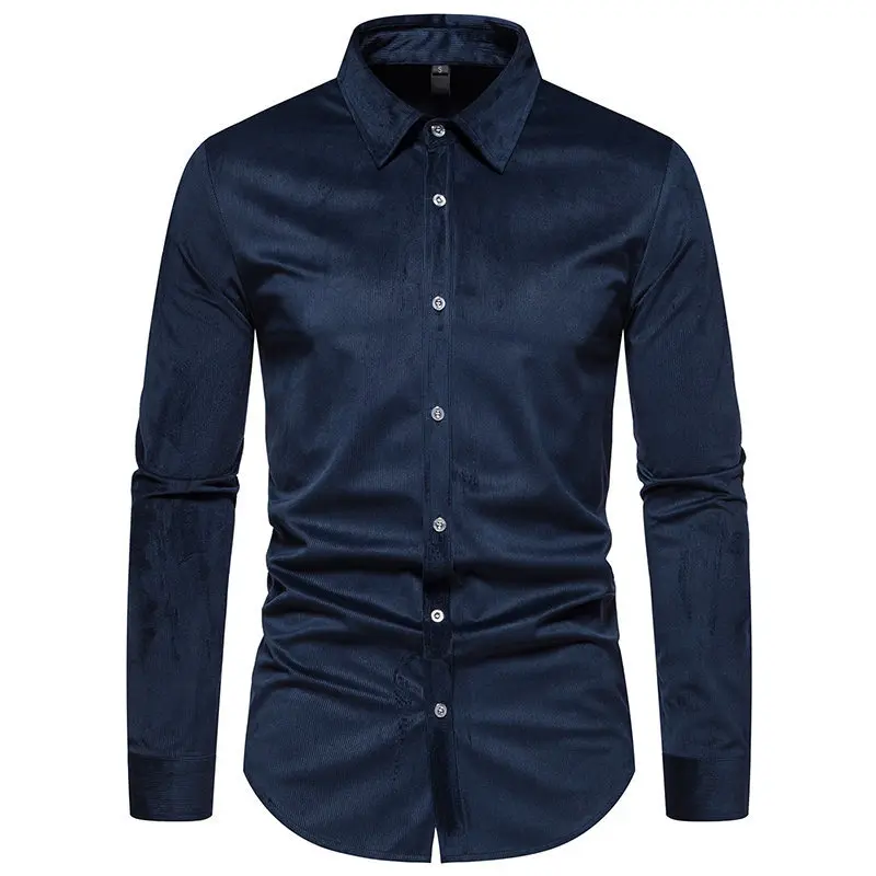 

Shirts for Men Fashion Solid Corduroy Casual Long Sleeve Clothing Blusas Camisa Masculina Chemise Homme Blouses High-end Tops