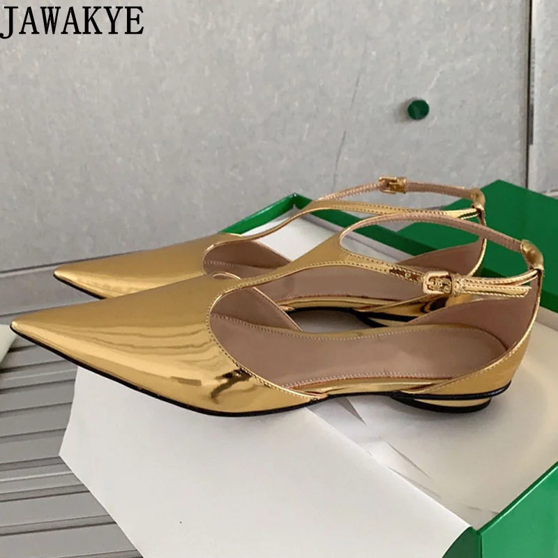 JAWAKYE Mirror Leather Gold Flats T-strap Mary Janes Office Ladies Dress Flat Shoes Designer Pointed Toe Brand Shoes Woman
JAWAKYE Mirror Leather Gold Flats T-strap Mary Janes Office Ladies Dress Flat Shoes Designer Pointed Toe Brand Shoes Woman