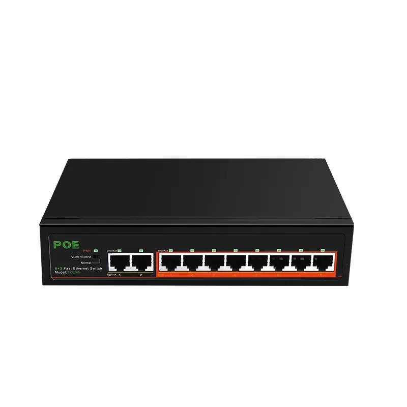 8 портов 10/100 Мбит/с POE коммутатор 2 порта Uplink Ethernet коммутатор 52 в 120 Вт встроенный источник питания с VLAN 
8 портов 10/100 Мбит/с POE коммутатор 2 порта Uplink Ethernet коммутатор 52 в 120 Вт встроенный источник питания с VLAN