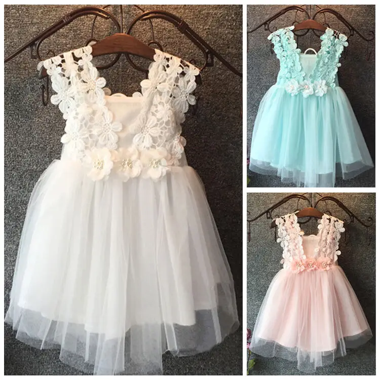 

Baby Girl Lace Flower Tulle Tutu Dress 2-7Y Kids Children Summer Sleeveless Sundress Pageant Princess Wedding Party Dresses New