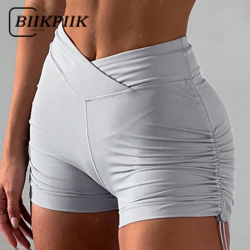 

Спортивные шорты BIIKPIIK с V-образным вырезом, женские модные однотонные обтягивающие шорты для йоги, фитнеса, подходящая ко всему нижняя одежда