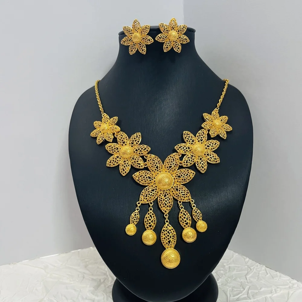 Dubai Fashion Women's Flower Sweater Long Necklace 24K Gold-Plated Middle Eastern Luxury Flower Earrings Copper Jewelry Two-Pieces 11 Mallzona Sfa81a07526a84e4d801de1ba0c77c520D Dubai Fashion Women's Flower Sweater Long Necklace 24K Gold-Plated Middle Eastern Luxury Flower Earrings Copper Jewelry Two-Pieces Mallzona