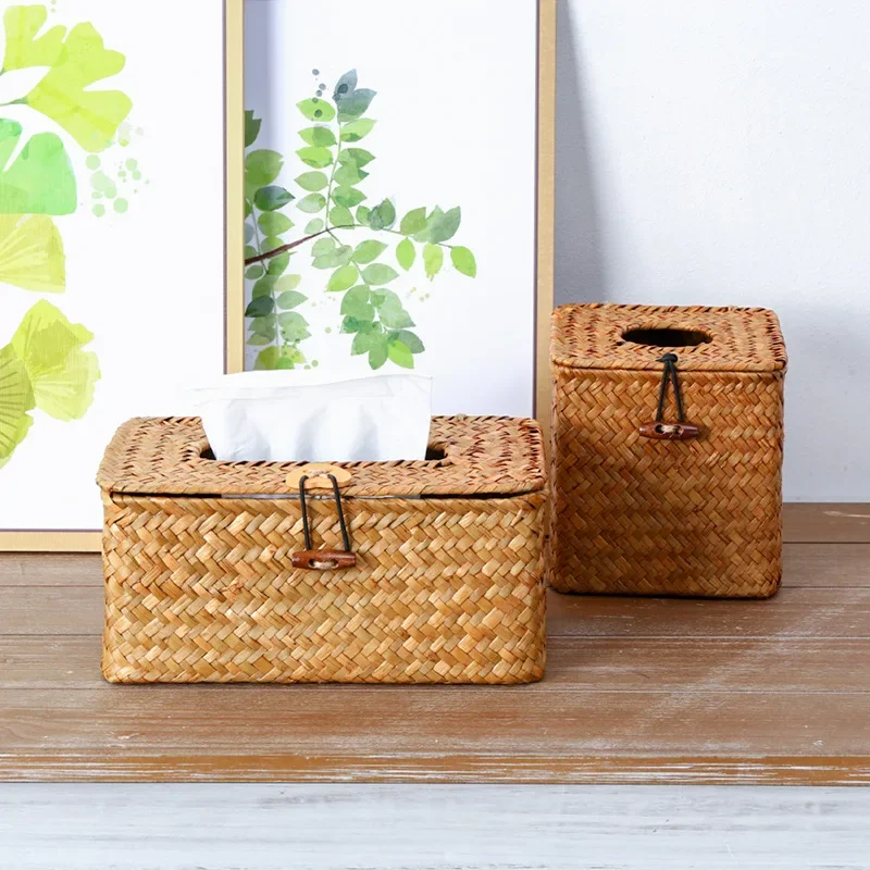 

Mifuny Handwovens Storage Baskets Wicker Rattan Woven Tissue Boxes Car Mounted Removable Tissue Cover Storage and Paper Drawer