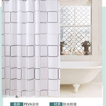 욕실 샤워 커튼 방수 목욕 커튼, PEVA 모던 기하학적 격자 무늬 패턴, 농가 홈 장식, 반투명 상품 이미지
