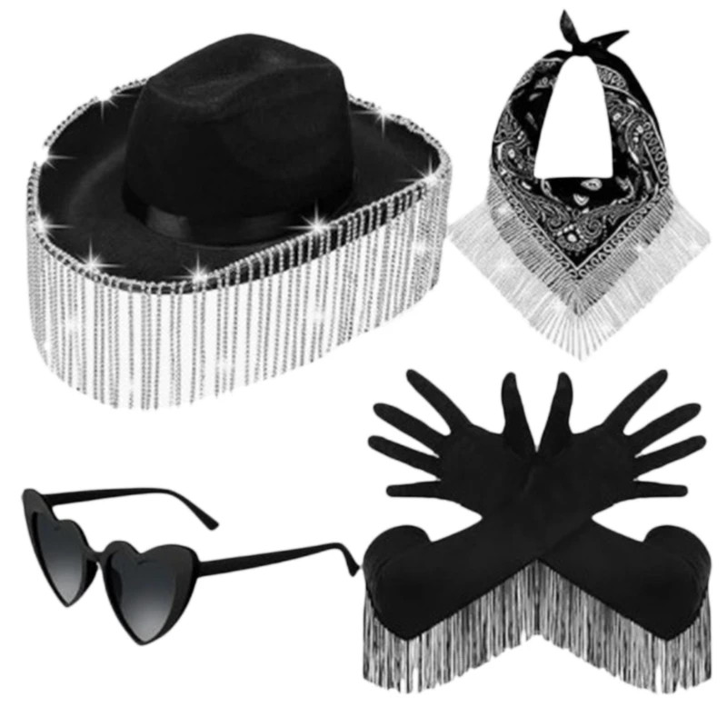 652F Rhinestone Fringed Cowgirl Costume Set for Bachelorette Party Cowboy Hat Bandanas Women Bridal Party Costumes Club Suit
652F Rhinestone Fringed Cowgirl Costume Set for Bachelorette Party Cowboy Hat Bandanas Women Bridal Party Costumes Club Suit