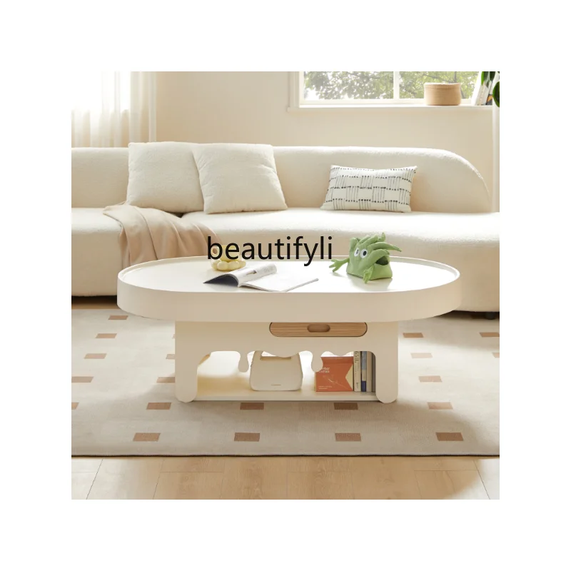 

Cream Style round Tea Table Creative Small Apartment French High Sense TV Cabinet Tea Table Combination furniture living room
