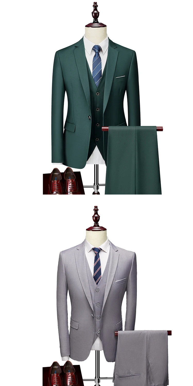 M-6XL 15 Colors ( Jacket+Vest+Pants ) Formal Business Office Men's Suits Groom Wedding Dress Party Dress Solid Color Suit 29 Sfa8a293a2401482e8d605f6764a821698