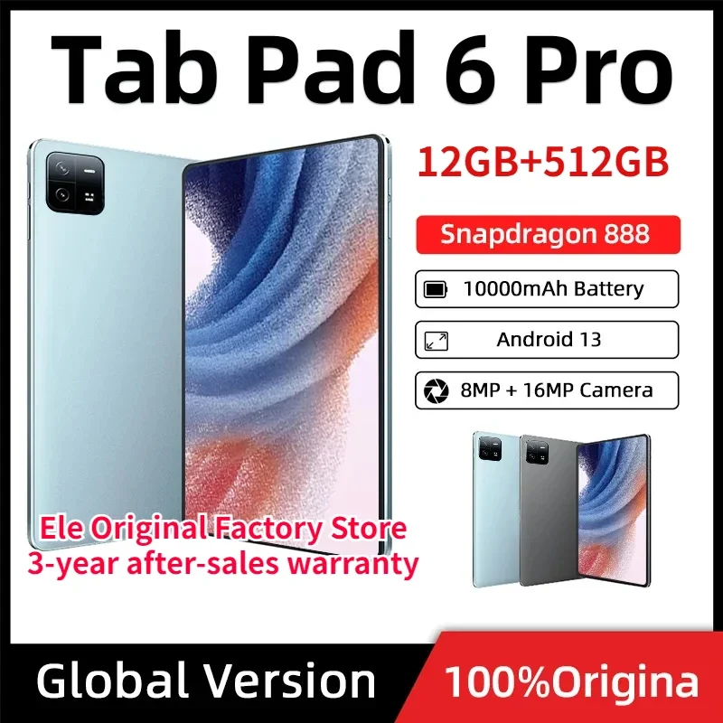 

Оригинальный планшетофон 2023 дюймов, планшетный ПК Pad 6 Pro, Snapdragon 888, Android 13, две SIM-карты, ОЗУ 16 ГБ + ПЗУ 512 ГБ, смартфон с Wi-Fi, HD, 4K, Mi