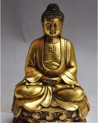 

9"tibet buddhism fane bronze gilt sakyamuni Shakyamuni buddha seat lotus statue