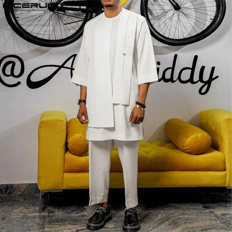 Fashion Simple Style Sets INCERUN New Men's Medium Sleeved T-shirts Long Pants Casual Streetwear Male Solid Two-piece Sets S-5XL
Fashion Simple Style Sets INCERUN New Men's Medium Sleeved T-shirts Long Pants Casual Streetwear Male Solid Two-piece Sets S-5XL