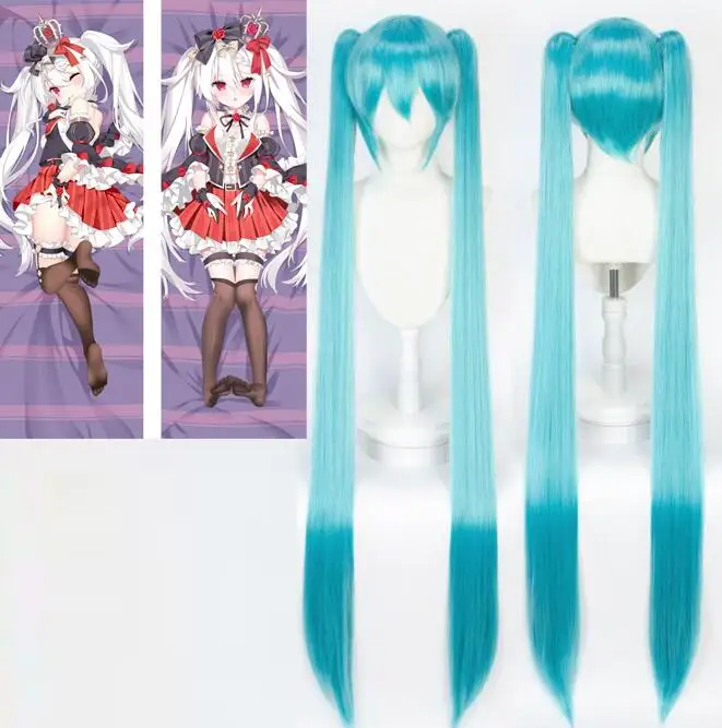 

110CM Wig with Double Ponytails for Girls Long Straight Cosplay Wig Synthetic Hair Wig for Halloween Dakimakura Pillow Case