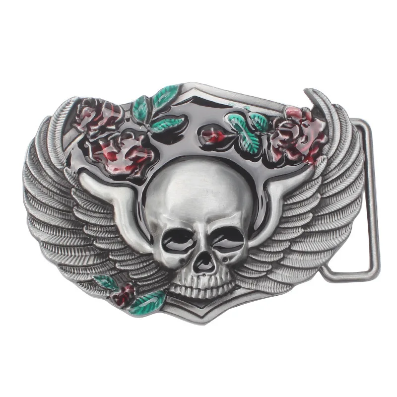

Cheapify Dropshipping Fashion Rose Floral Special Skull Ghost With Wings Zinc Alloy Metal Belt Buckle 40mm For Men