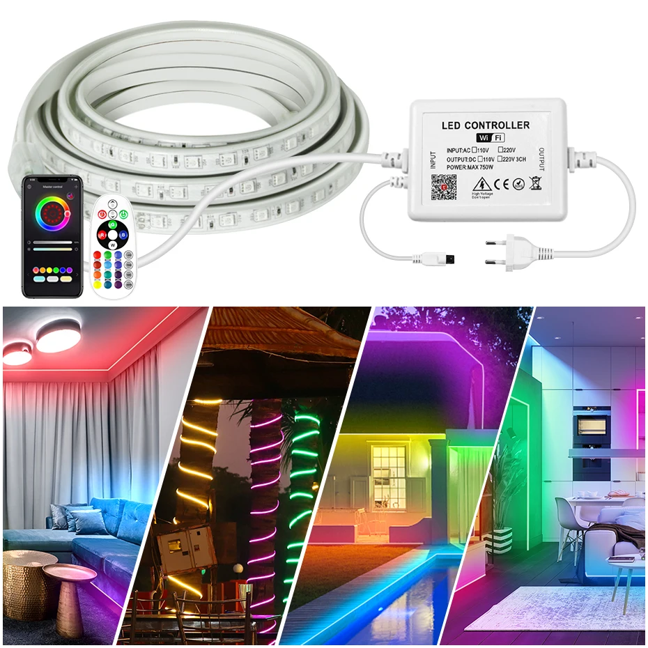 Интеллектуальные светодиодные лампы RGB AC 220V IP67 Водонепроницаемые гибкие лампы SMD 5050 Регулируемые светодиодные ленты с контроллером штепселя ЕС
Интеллектуальные светодиодные лампы RGB AC 220V IP67 Водонепроницаемые гибкие лампы SMD 5050 Регулируемые светодиодные ленты с контроллером штепселя ЕС