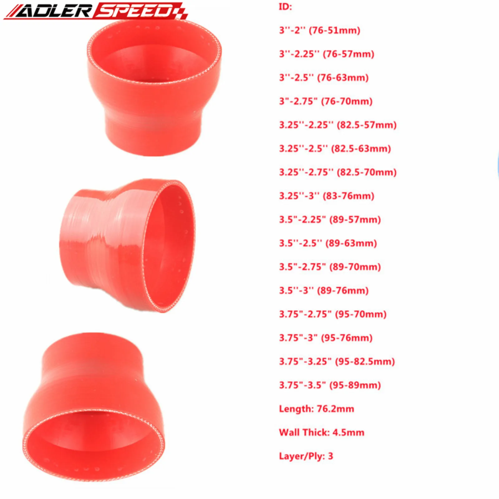 

3/3.5/4/5'' to 2/2.25/2.5'' ID Reducer Straight Silicone Hose Intercooler Turbo Intake Pipe Coupler Hose Silicone Mangueira Tube