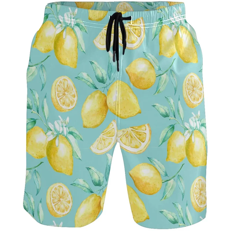 

Sunflower Lemon Flamingo Beach Shorts For Men 3D Printed Hawaiian Swim Trunks Summer Vacation Board Shorts Kids Short Pants