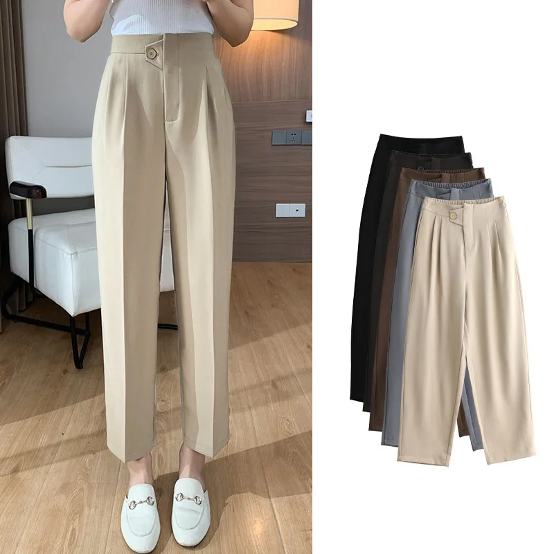 

Casual Ankle-Length Pants Women Spring Summer New Stretch High Waist Harem Fashion Loose Solid Trouser Loose Female Thin Pant